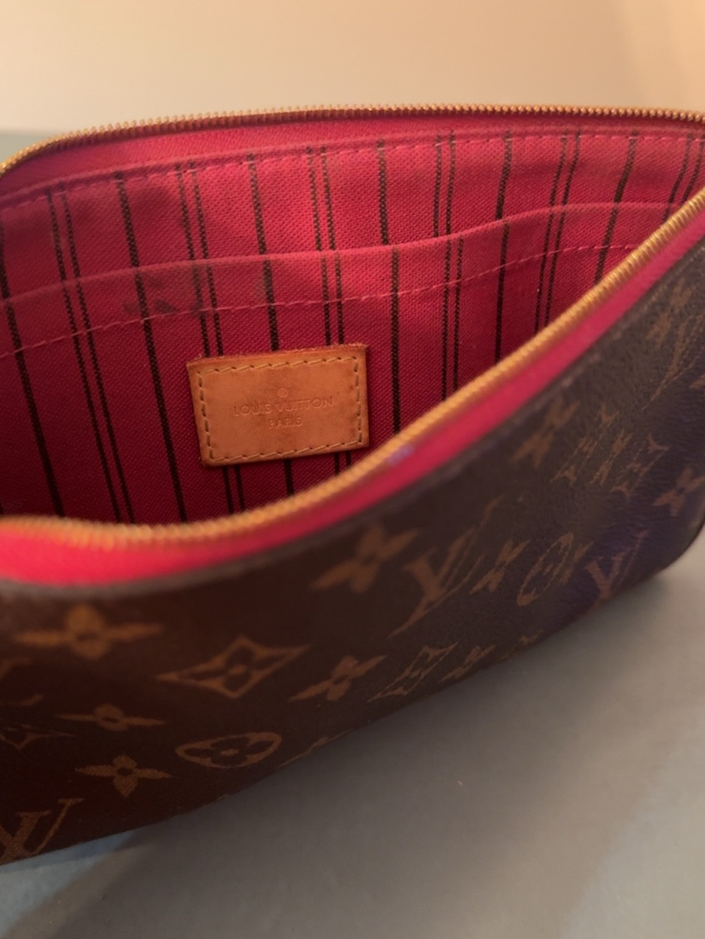 Louis Vuitton Brown Monogram Pouch with Pink Trim - Picture 3 of 4